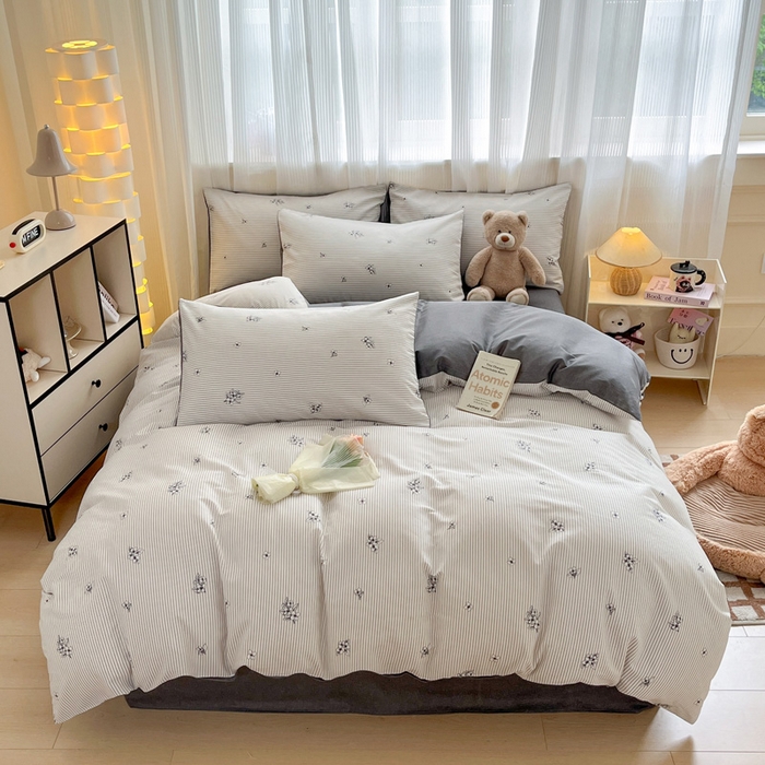 雅居纺家纺 2025春夏新款全棉纯棉印花四件套 炫染小花