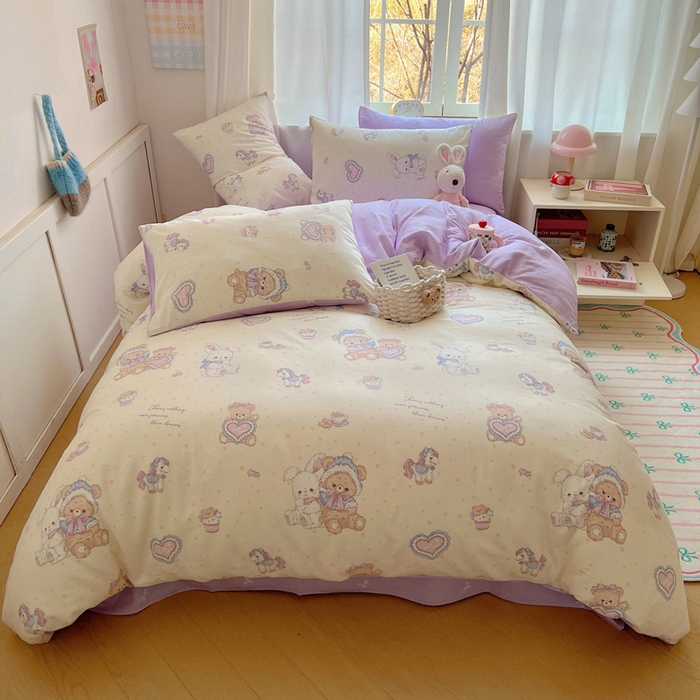 雅居纺家纺 2025春夏新款全棉纯棉印花四件套 椰果小熊