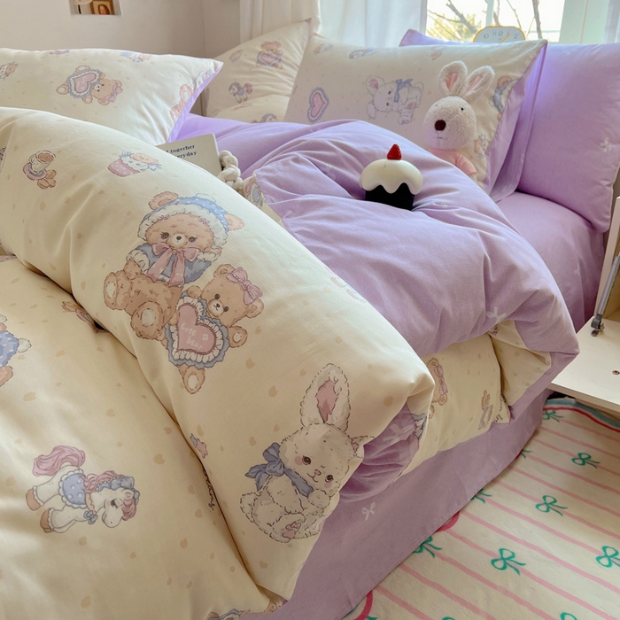 91家纺网 家纺一手货源 找家纺 雅居纺家纺 2025春夏新款全棉纯棉印花四件套 椰果小熊