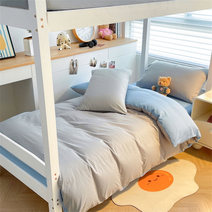 91家纺网 家纺一手货源 找家纺 澳梵家居 2025春夏新款13372全棉纯棉学生宿舍上下铺三件套床笠款 烟灰 梦蓝