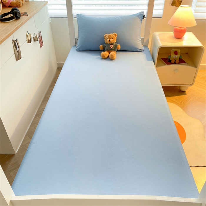 91家纺网 家纺一手货源 找家纺 澳梵家居 2025春夏新款13372全棉纯棉学生宿舍上下铺三件套床笠款 烟灰 梦蓝