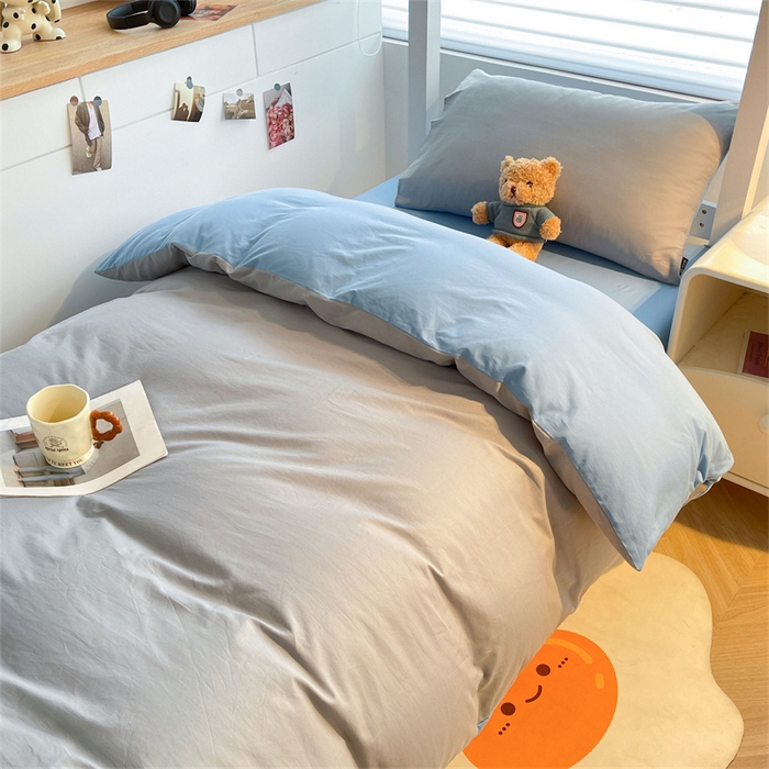 91家纺网 家纺一手货源 找家纺 澳梵家居 2025春夏新款13372全棉纯棉学生宿舍上下铺三件套床笠款 烟灰 梦蓝