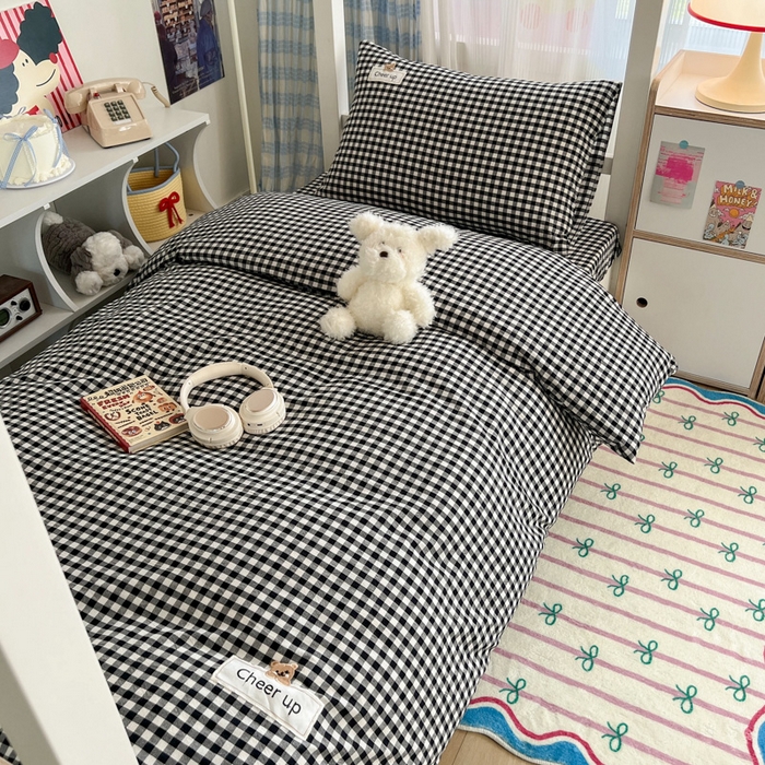 91家纺网 家纺一手货源 找家纺 （总）佳笠家居 2025新款kimi熊系列A类宿舍全棉纯棉色织水洗棉学生三件套