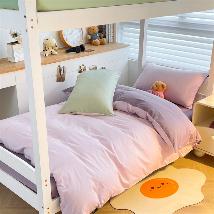 91家纺网 家纺一手货源 找家纺 澳梵家居 2025春夏新款13372全棉纯棉学生宿舍上下铺三件套床笠款 淡紫 黛紫