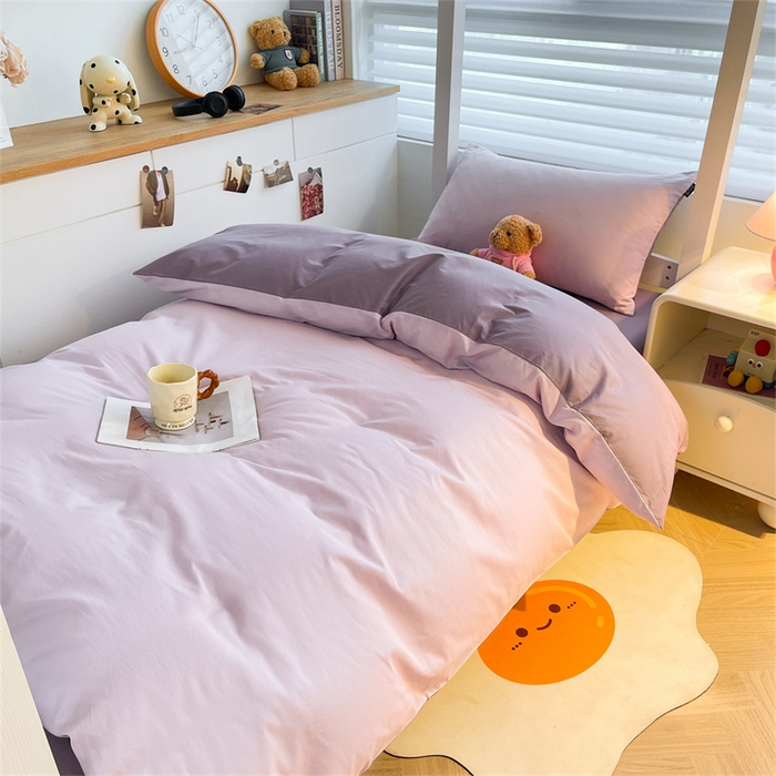 91家纺网 家纺一手货源 找家纺 澳梵家居 2025春夏新款13372全棉纯棉学生宿舍上下铺三件套床笠款 淡紫 黛紫
