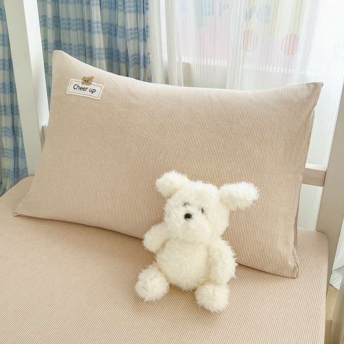 佳笠家居 2025新款kimi熊系列A类宿舍全棉纯棉色织水洗棉枕套单枕套枕套单件 卡其小条