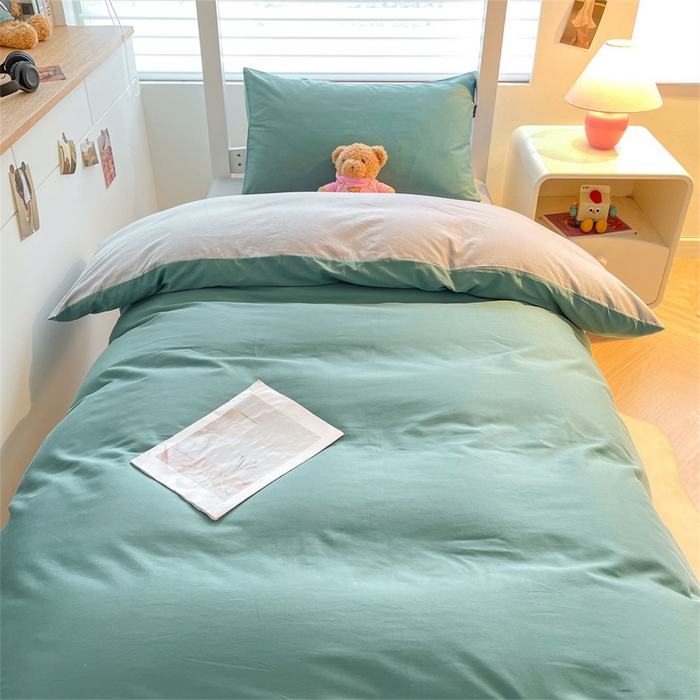 91家纺网 家纺一手货源 找家纺 澳梵家居 2025春夏新款13372全棉纯棉学生宿舍上下铺三件套床笠款 豆绿 烟灰