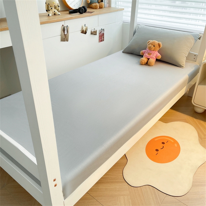 91家纺网 家纺一手货源 找家纺 澳梵家居 2025春夏新款13372全棉纯棉学生宿舍上下铺三件套床笠款 豆绿 烟灰