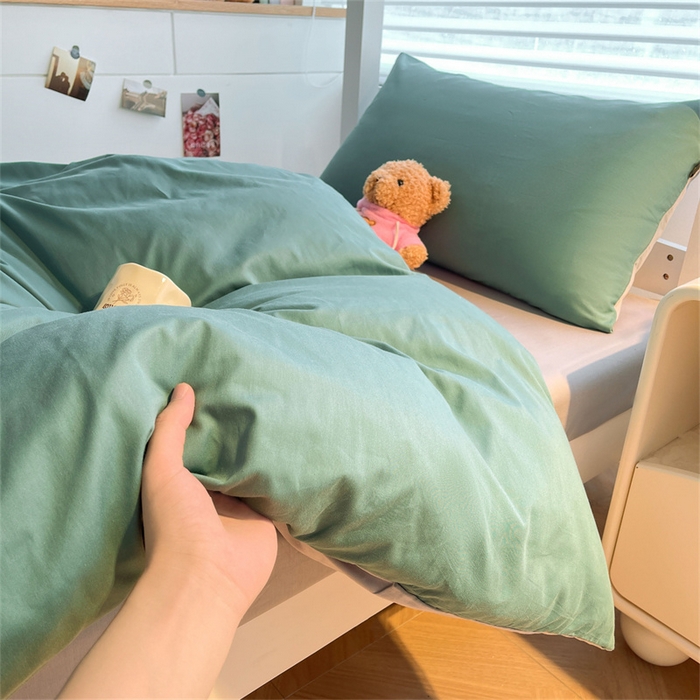 91家纺网 家纺一手货源 找家纺 澳梵家居 2025春夏新款13372全棉纯棉学生宿舍上下铺三件套床笠款 豆绿 烟灰