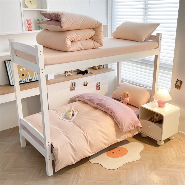 澳梵家居 2025春夏新款13372全棉纯棉学生宿舍上下铺三件套床笠款 卡其 雾粉