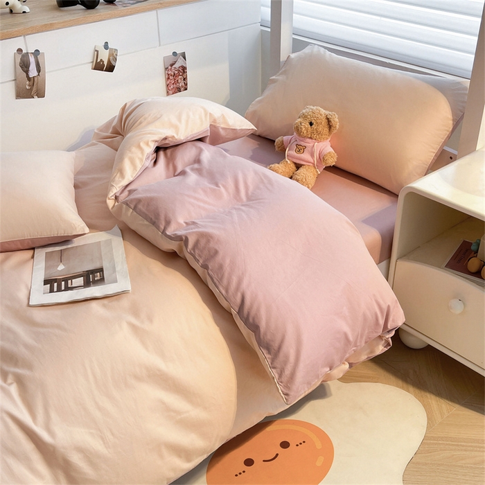 91家纺网 家纺一手货源 找家纺 澳梵家居 2025春夏新款13372全棉纯棉学生宿舍上下铺三件套床笠款 卡其 雾粉