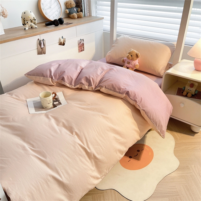 91家纺网 家纺一手货源 找家纺 澳梵家居 2025春夏新款13372全棉纯棉学生宿舍上下铺三件套床笠款 卡其 雾粉