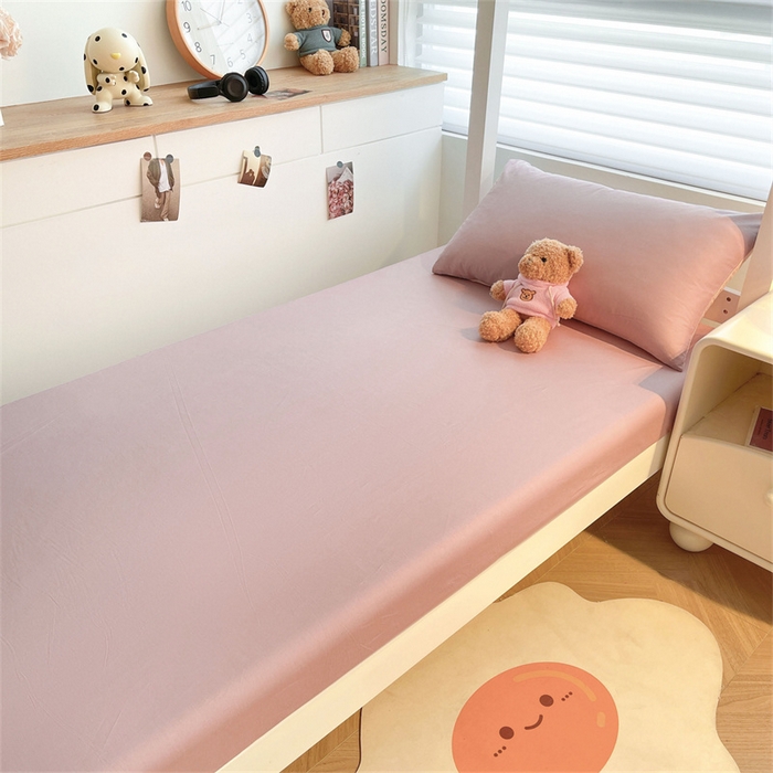 91家纺网 家纺一手货源 找家纺 澳梵家居 2025春夏新款13372全棉纯棉学生宿舍上下铺三件套床笠款 卡其 雾粉