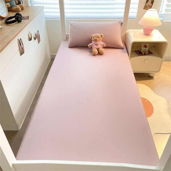 91家纺网 家纺一手货源 找家纺 澳梵家居 2025春夏新款13372全棉纯棉学生宿舍上下铺三件套床笠款 卡其 雾粉