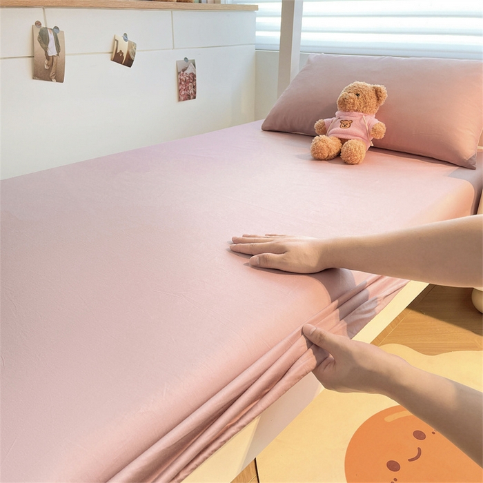 91家纺网 家纺一手货源 找家纺 澳梵家居 2025春夏新款13372全棉纯棉学生宿舍上下铺三件套床笠款 卡其 雾粉