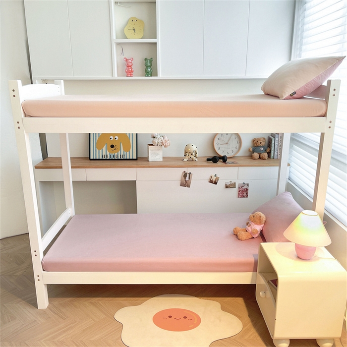 91家纺网 家纺一手货源 找家纺 澳梵家居 2025春夏新款13372全棉纯棉学生宿舍上下铺三件套床笠款 卡其 雾粉