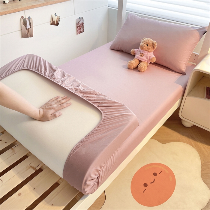 91家纺网 家纺一手货源 找家纺 澳梵家居 2025春夏新款13372全棉纯棉学生宿舍上下铺三件套床笠款 卡其 雾粉