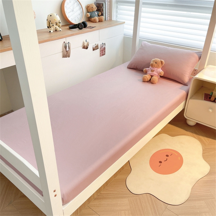 91家纺网 家纺一手货源 找家纺 澳梵家居 2025春夏新款13372全棉纯棉学生宿舍上下铺三件套床笠款 卡其 雾粉