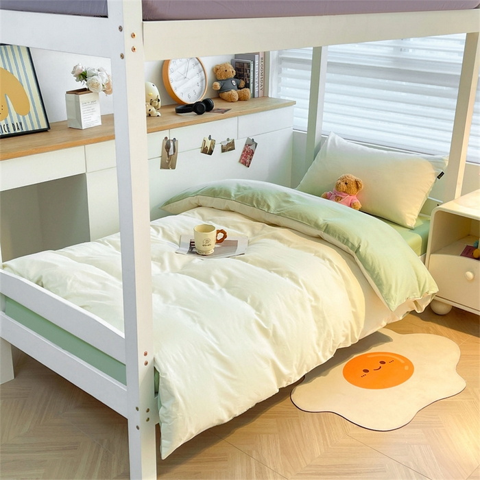 91家纺网 家纺一手货源 找家纺 澳梵家居 2025春夏新款13372全棉纯棉学生宿舍上下铺三件套床笠款 奶绿 果绿