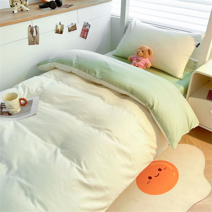 91家纺网 家纺一手货源 找家纺 澳梵家居 2025春夏新款13372全棉纯棉学生宿舍上下铺三件套床笠款 奶绿 果绿