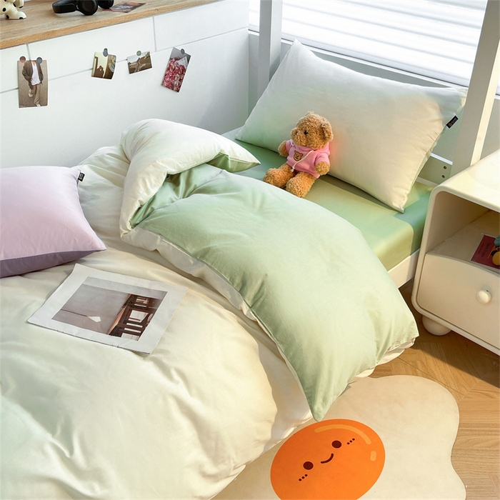 91家纺网 家纺一手货源 找家纺 澳梵家居 2025春夏新款13372全棉纯棉学生宿舍上下铺三件套床笠款 奶绿 果绿