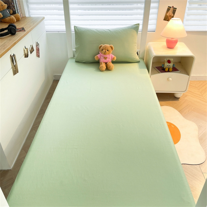 91家纺网 家纺一手货源 找家纺 澳梵家居 2025春夏新款13372全棉纯棉学生宿舍上下铺三件套床笠款 奶绿 果绿