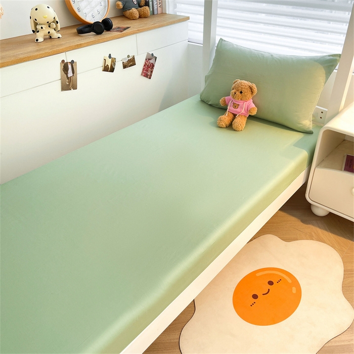 91家纺网 家纺一手货源 找家纺 澳梵家居 2025春夏新款13372全棉纯棉学生宿舍上下铺三件套床笠款 奶绿 果绿