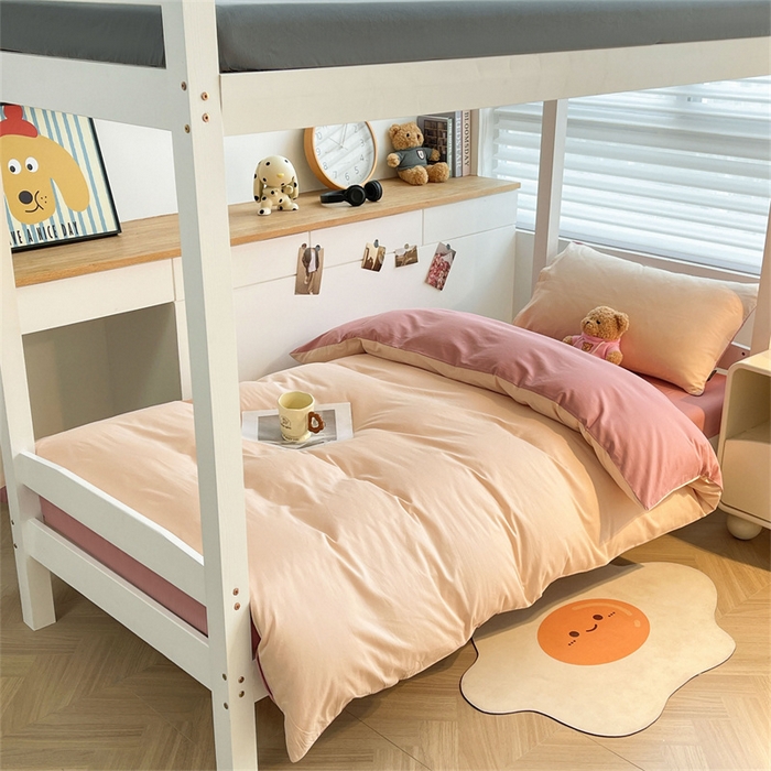 91家纺网 家纺一手货源 找家纺 澳梵家居 2025春夏新款13372全棉纯棉学生宿舍上下铺三件套床笠款 香槟 莓粉