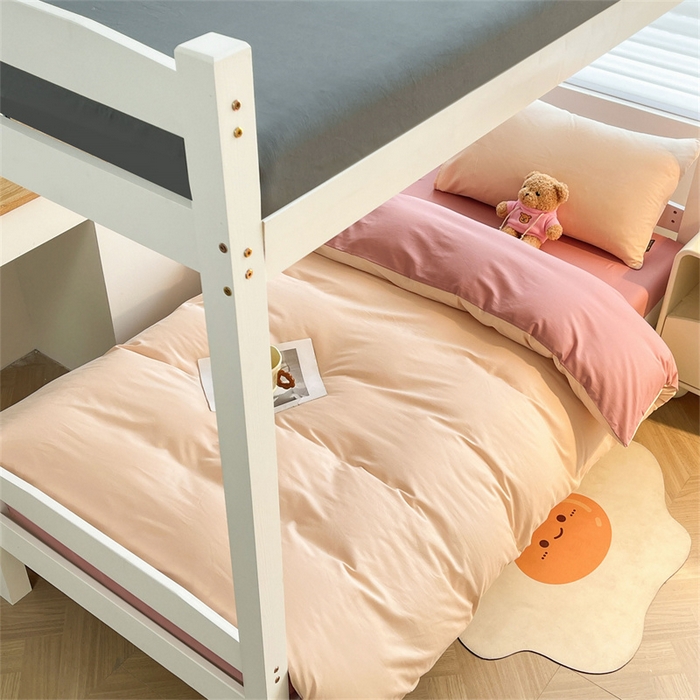 91家纺网 家纺一手货源 找家纺 澳梵家居 2025春夏新款13372全棉纯棉学生宿舍上下铺三件套床笠款 香槟 莓粉