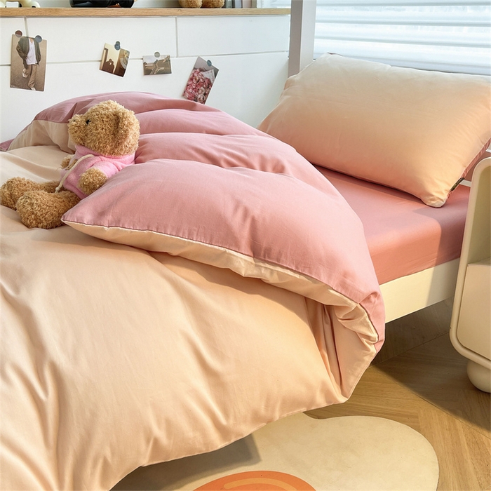 91家纺网 家纺一手货源 找家纺 澳梵家居 2025春夏新款13372全棉纯棉学生宿舍上下铺三件套床笠款 香槟 莓粉