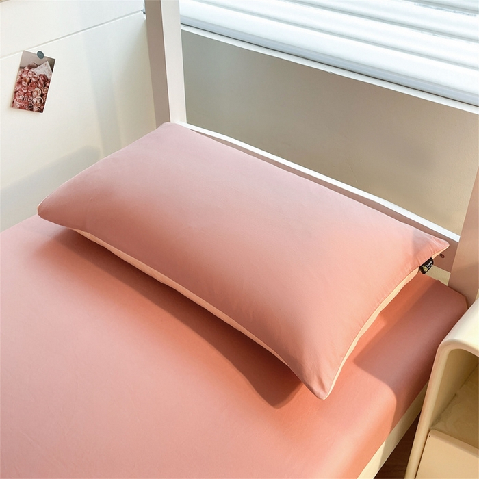 91家纺网 家纺一手货源 找家纺 澳梵家居 2025春夏新款13372全棉纯棉学生宿舍上下铺三件套床笠款 香槟 莓粉