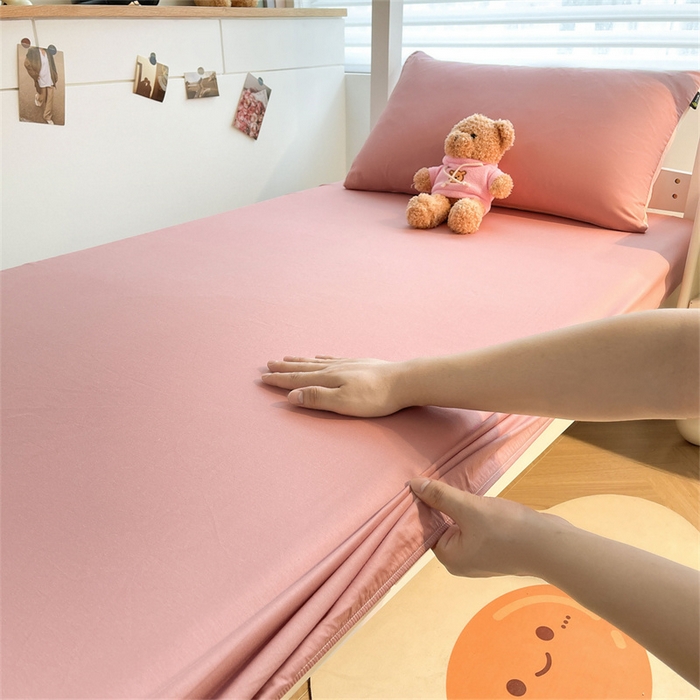 91家纺网 家纺一手货源 找家纺 澳梵家居 2025春夏新款13372全棉纯棉学生宿舍上下铺三件套床笠款 香槟 莓粉