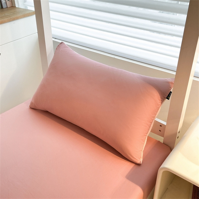 91家纺网 家纺一手货源 找家纺 澳梵家居 2025春夏新款13372全棉纯棉学生宿舍上下铺三件套床笠款 香槟 莓粉