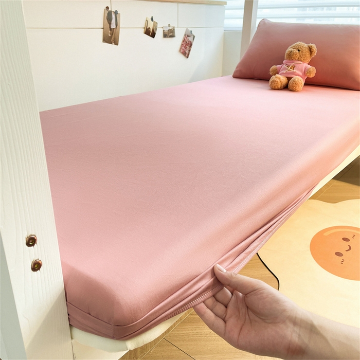 91家纺网 家纺一手货源 找家纺 澳梵家居 2025春夏新款13372全棉纯棉学生宿舍上下铺三件套床笠款 香槟 莓粉