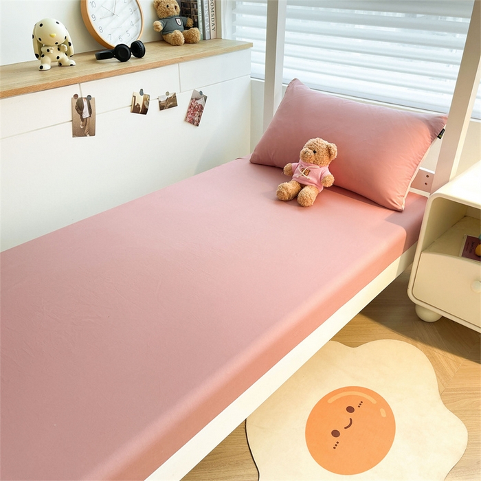 91家纺网 家纺一手货源 找家纺 澳梵家居 2025春夏新款13372全棉纯棉学生宿舍上下铺三件套床笠款 香槟 莓粉