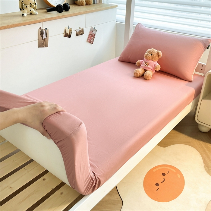 91家纺网 家纺一手货源 找家纺 澳梵家居 2025春夏新款13372全棉纯棉学生宿舍上下铺三件套床笠款 香槟 莓粉