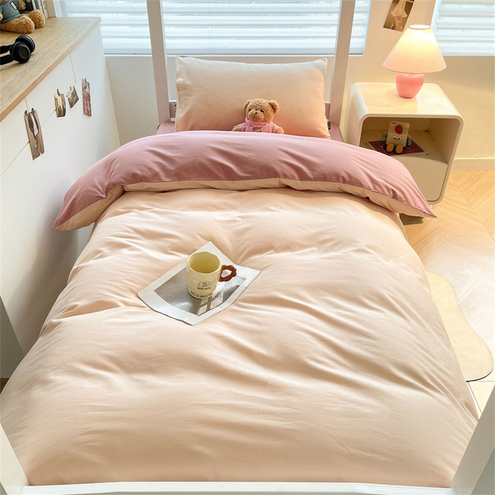 91家纺网 家纺一手货源 找家纺 澳梵家居 2025春夏新款13372全棉纯棉学生宿舍上下铺三件套床笠款 香槟 莓粉