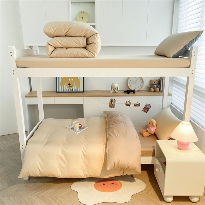 91家纺网 家纺一手货源 找家纺 澳梵家居 2025春夏新款13372全棉纯棉学生宿舍上下铺三件套床笠款 香槟 奶咖