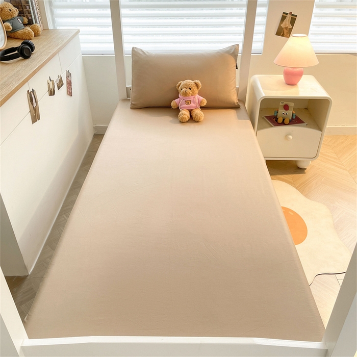 91家纺网 家纺一手货源 找家纺 澳梵家居 2025春夏新款13372全棉纯棉学生宿舍上下铺三件套床笠款 香槟 奶咖