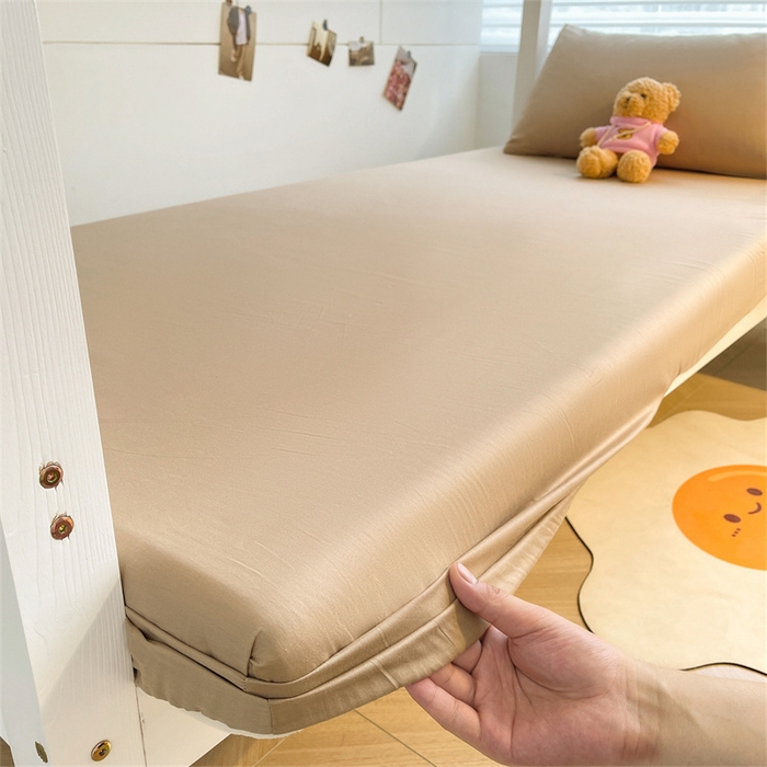 91家纺网 家纺一手货源 找家纺 澳梵家居 2025春夏新款13372全棉纯棉学生宿舍上下铺三件套床笠款 香槟 奶咖