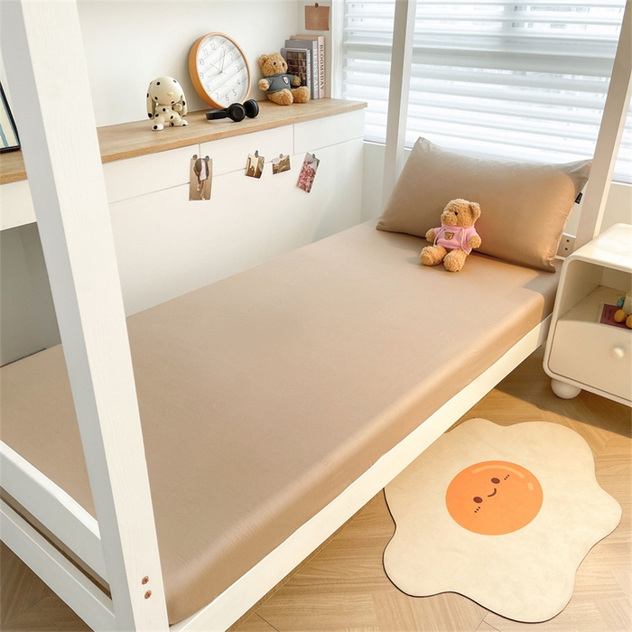 91家纺网 家纺一手货源 找家纺 澳梵家居 2025春夏新款13372全棉纯棉学生宿舍上下铺三件套床笠款 香槟 奶咖