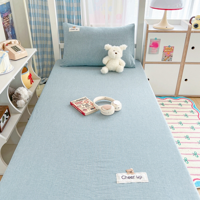 91家纺网 家纺一手货源 找家纺 （总）佳笠家居 2025新款kimi熊系列A类宿舍全棉纯棉色织水洗棉床笠单床笠床笠单件