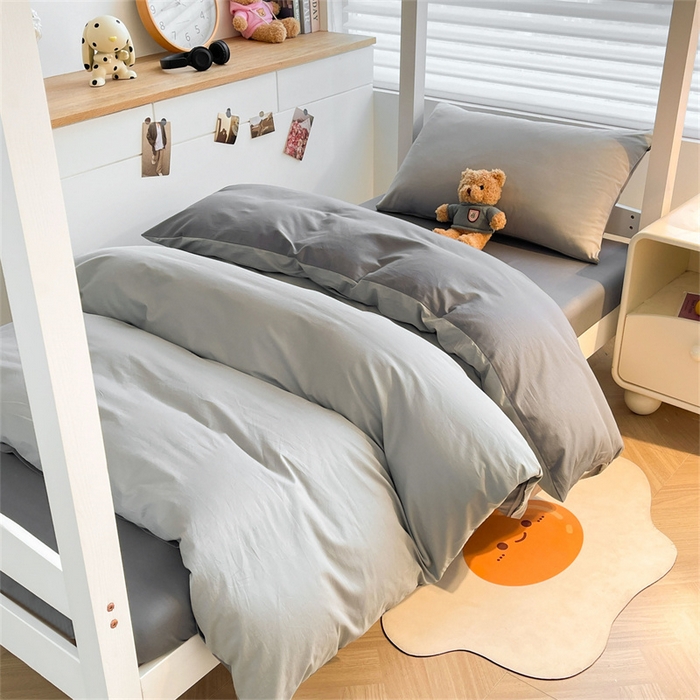 91家纺网 家纺一手货源 找家纺 澳梵家居 2025春夏新款13372全棉纯棉学生宿舍上下铺三件套床笠款 烟灰 星灰