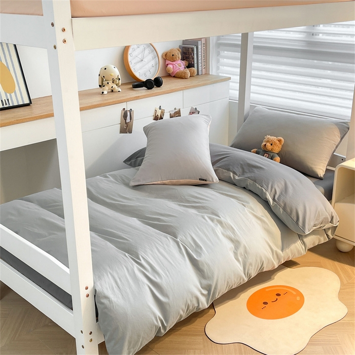 91家纺网 家纺一手货源 找家纺 澳梵家居 2025春夏新款13372全棉纯棉学生宿舍上下铺三件套床笠款 烟灰 星灰