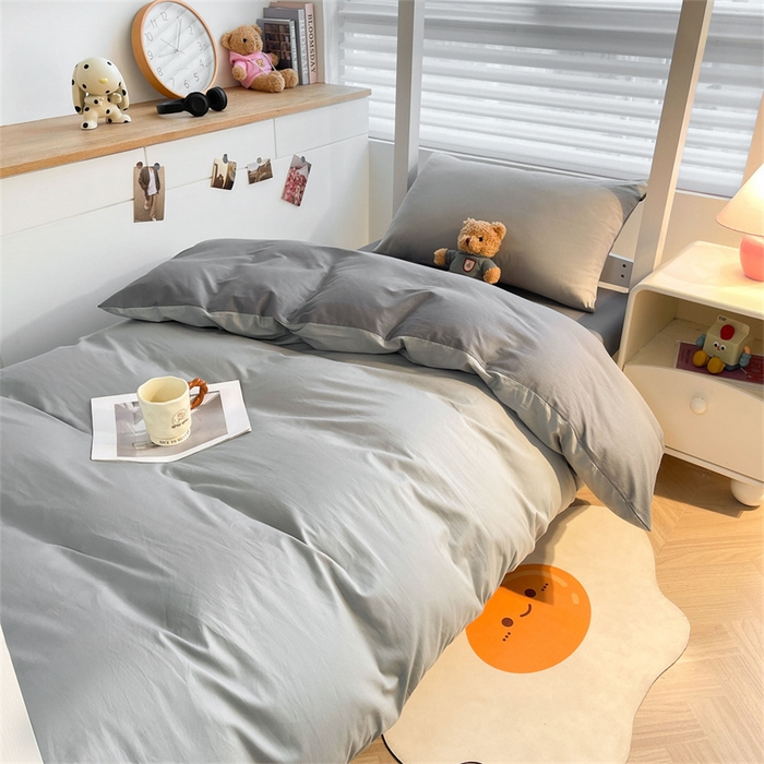 91家纺网 家纺一手货源 找家纺 澳梵家居 2025春夏新款13372全棉纯棉学生宿舍上下铺三件套床笠款 烟灰 星灰