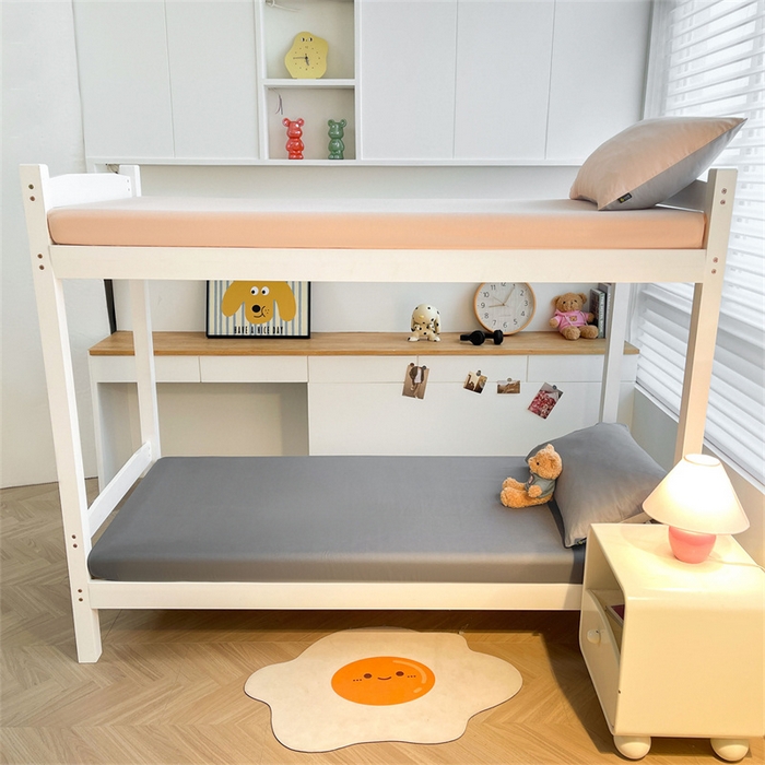 91家纺网 家纺一手货源 找家纺 澳梵家居 2025春夏新款13372全棉纯棉学生宿舍上下铺三件套床笠款 烟灰 星灰