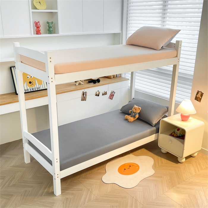 91家纺网 家纺一手货源 找家纺 澳梵家居 2025春夏新款13372全棉纯棉学生宿舍上下铺三件套床笠款 烟灰 星灰