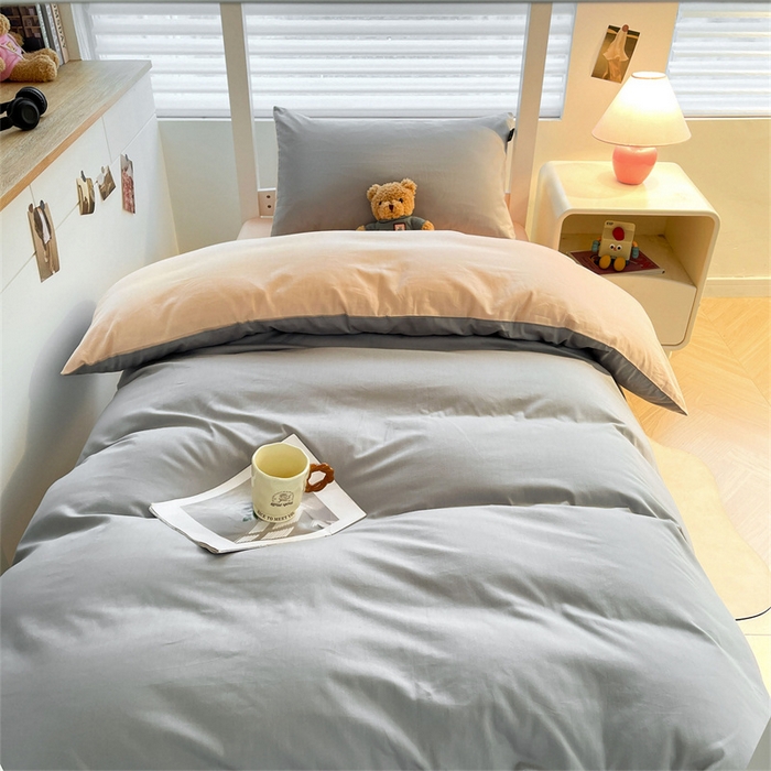 91家纺网 家纺一手货源 找家纺 澳梵家居 2025春夏新款13372全棉纯棉学生宿舍上下铺三件套床笠款 烟灰 杏黄