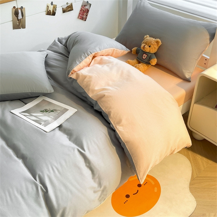 91家纺网 家纺一手货源 找家纺 澳梵家居 2025春夏新款13372全棉纯棉学生宿舍上下铺三件套床笠款 烟灰 杏黄