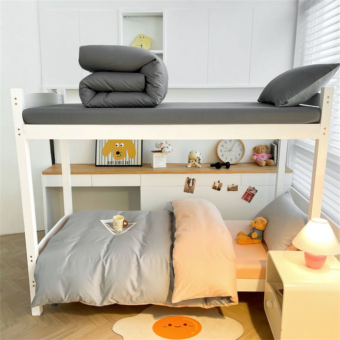 91家纺网 家纺一手货源 找家纺 澳梵家居 2025春夏新款13372全棉纯棉学生宿舍上下铺三件套床笠款 烟灰 杏黄